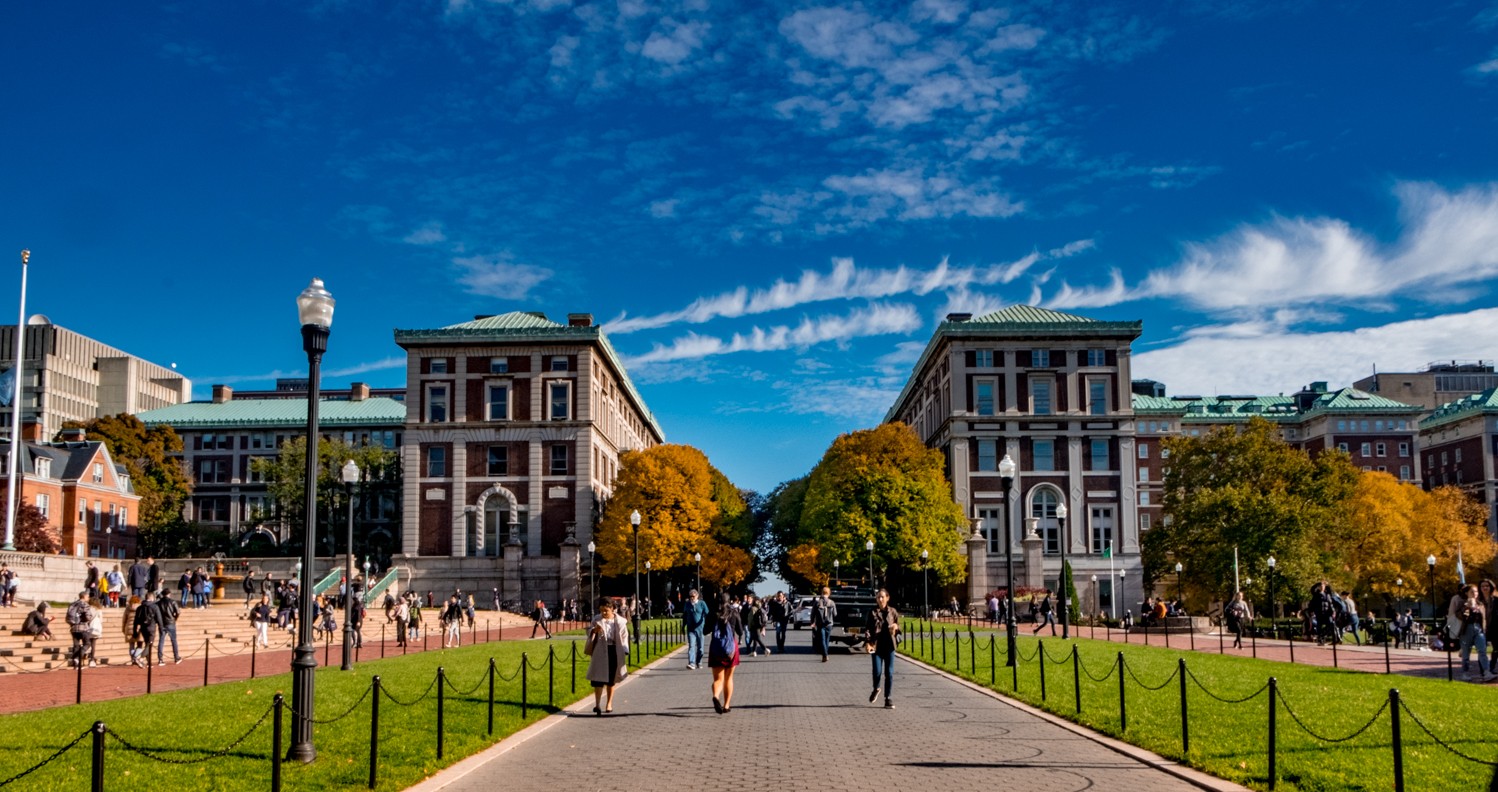 Students walking through Columbia campus.