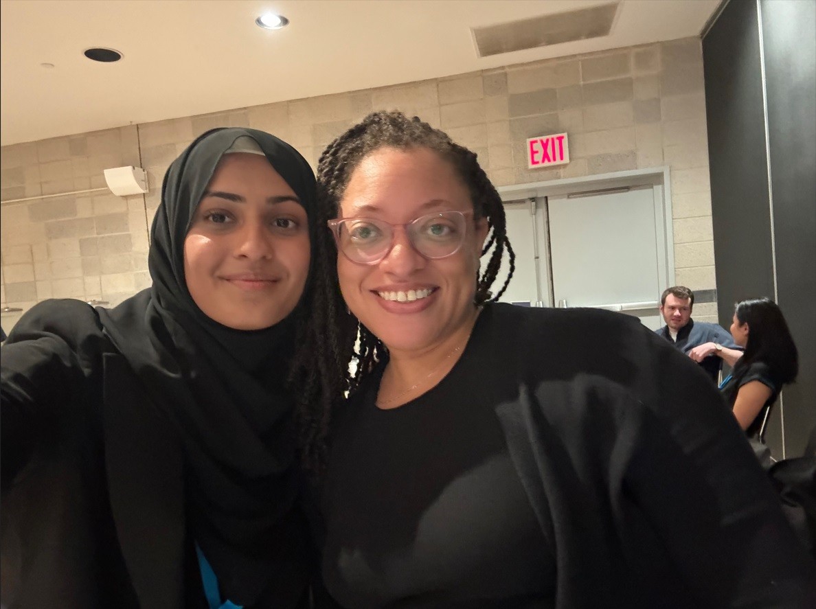 Eesha Alladin with Assistant Dean of Academic Diversity and Inclusion, Afiya Wilson. Dean Wilson oversees the Summer Research Program. Head and shoulders of two women