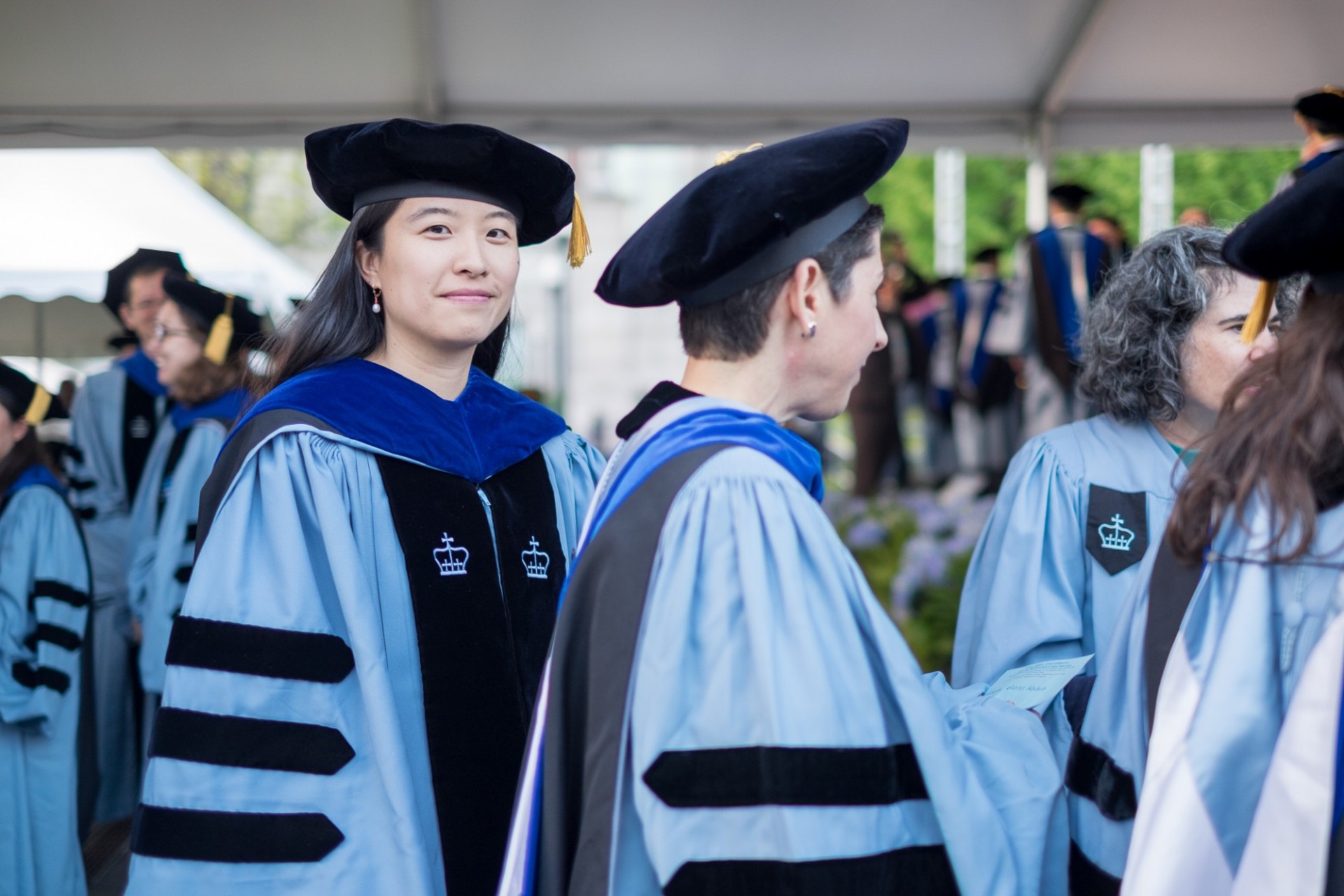 Stephanie Shiau, PhD candidate in Epidemiology, prepares to ascend the stage.