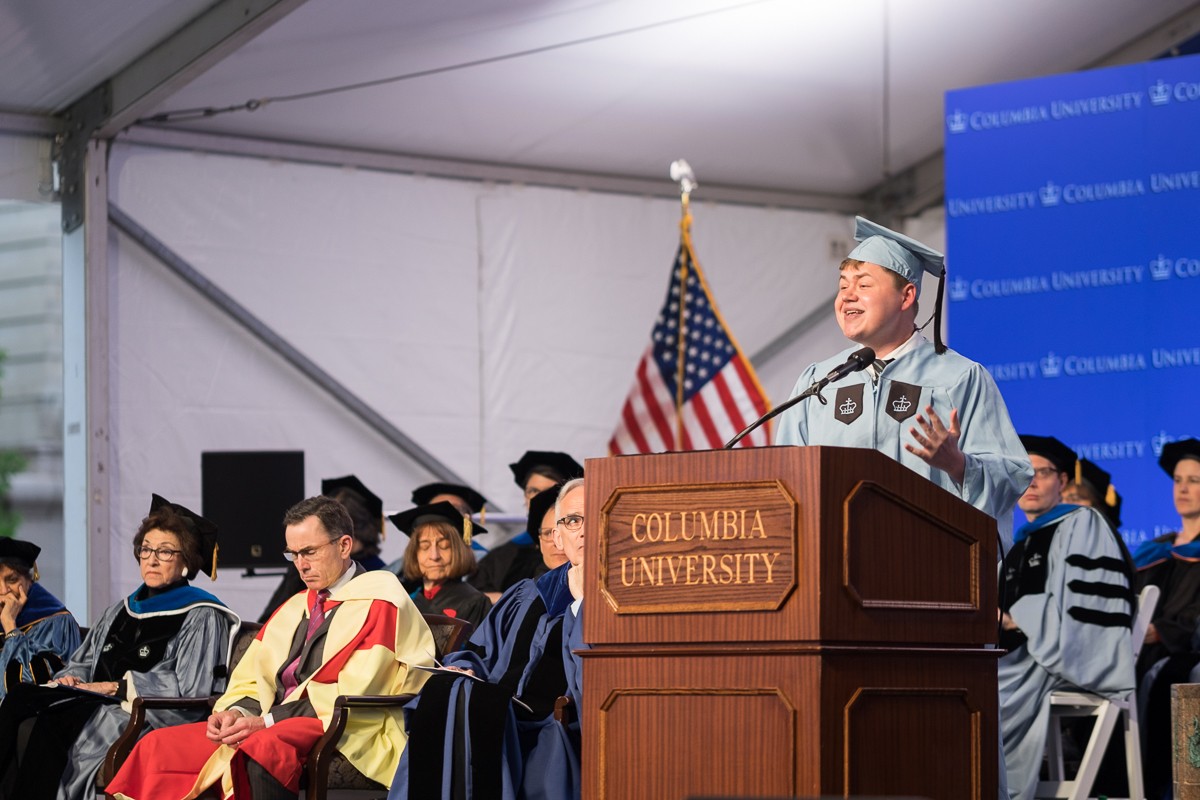 Jonah Ortiz, MA candidate in Political Science, addresses the Class of 2018. Jonah Ortiz, MA candidate in Political Science, addresses the Class of 2018.