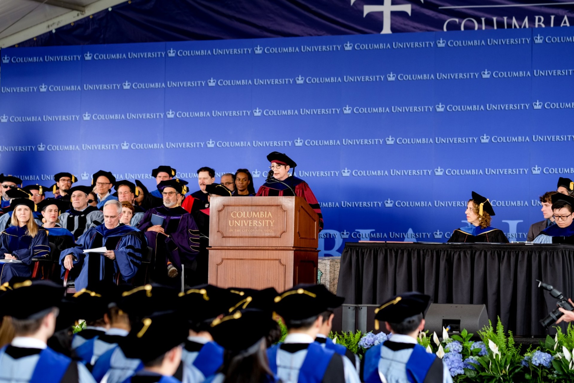 Rosalind C. Morris, PhD, Professor of Anthropology, delivers the keynote address for PhD graduates.