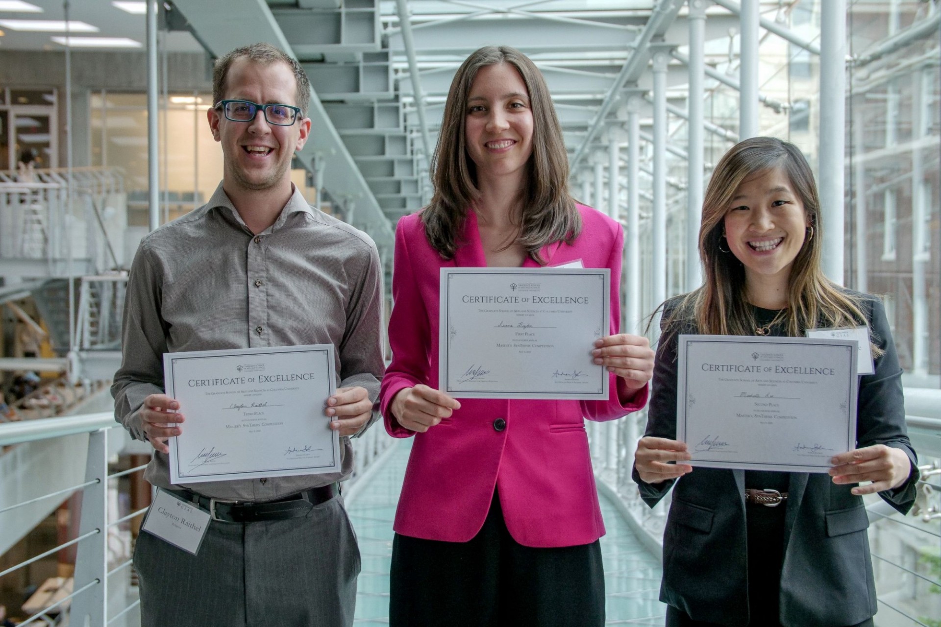 Winners of the MA SynThesis Competition, left to right: Clayton Raithel, Ivana Dizdar, Michelle Lee