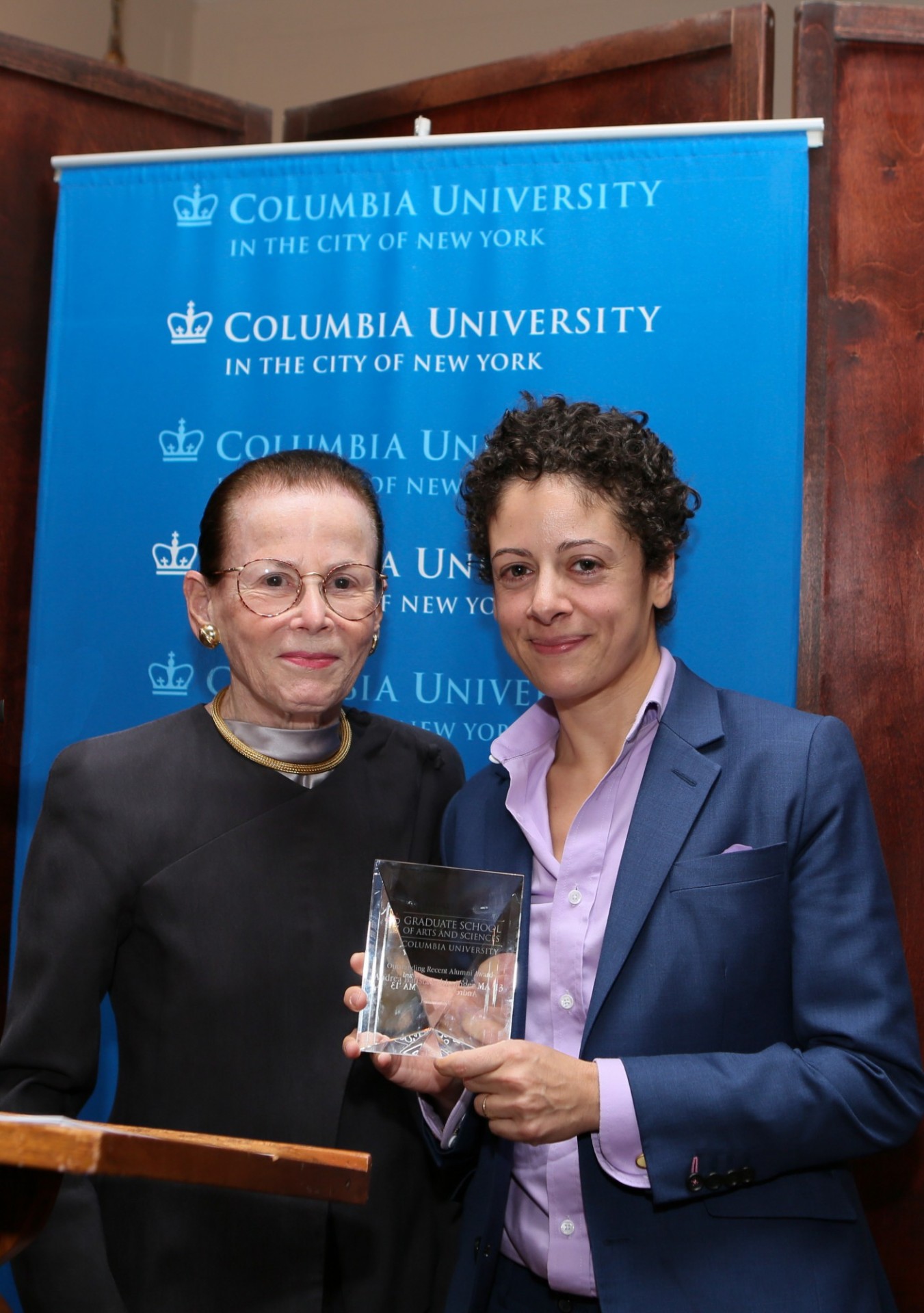 Awards Committee chair Dr. Harriet Zuckerman (’65GSAS, Sociology) and Andrea Batista Schlesinger