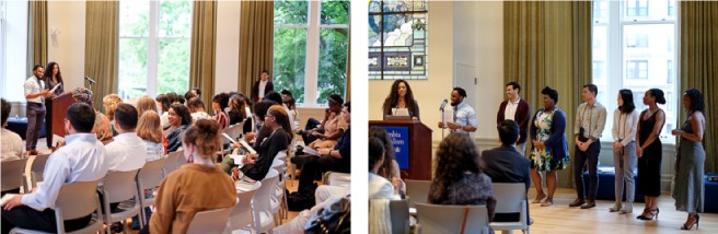 two images of students in a lecture hall