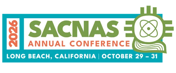A conference logo reading 2026 SACNAS Annual Conference, Long Beach California, October 29-31.